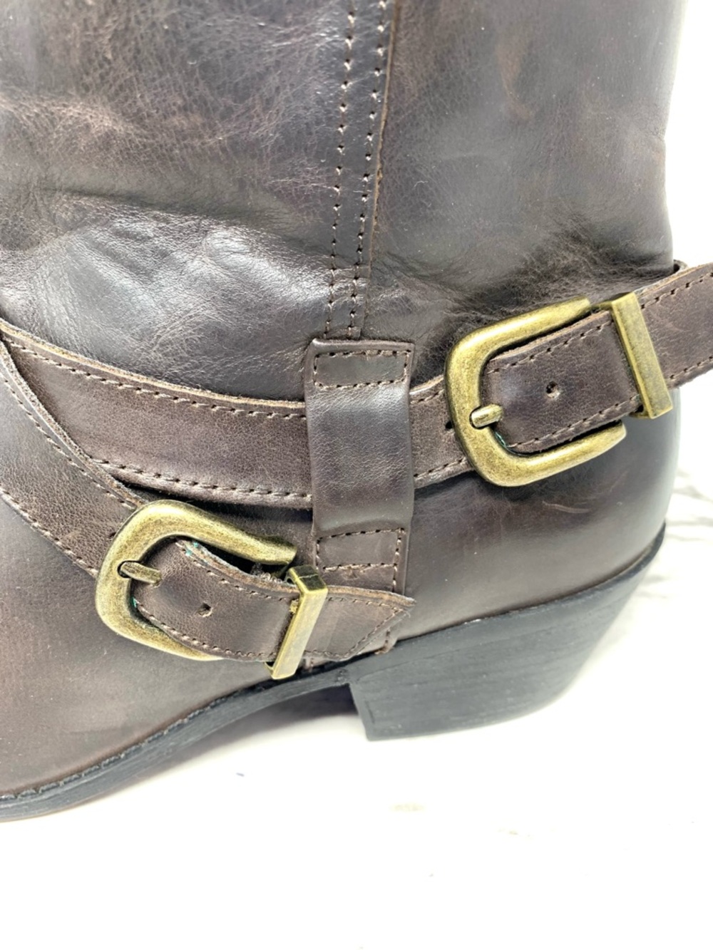 Me Too Zuri Dark Brown Leather Buckle Harness Ankle Booties 8 Bohemian Moto Chic - Picture 9 of 16